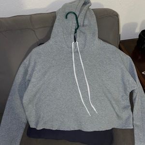 Grey Cropped Pullover Hoodie